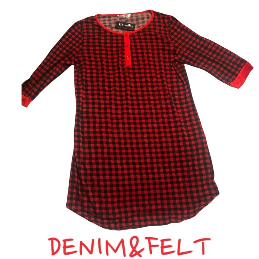 Ekouaer Women’s Plaid 3/4 Sleeve Button Down Sleep Dress/Sleep Shirt/Pajamas|NEW - Picture 8 of 10